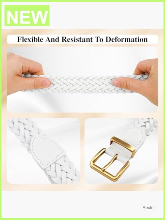 Women\'s Woven Leather Belt with Gold Buckle, Hole-Free Adjustable main image 5
